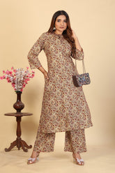 Larqi Women Pure Cotton Beige Co Ords
