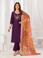 Larqi Women Chanderi Purple 3 Pcs Set