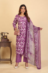 Larqi Women Pure Cotton Purple 3 Pcs Set