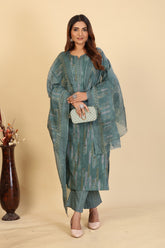 Larqi Women Pure Cotton Blue 3 Pcs Set