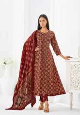 Larqi Women Pure Cotton Maroon 3 Pcs Set