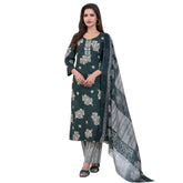 Larqi Women Pure Cotton Green 3 Pcs Set