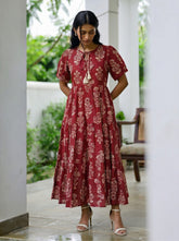 Larqi Women Cotton Floral Red Dress