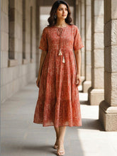 Larqi Women Cotton Floral Maroon Dress