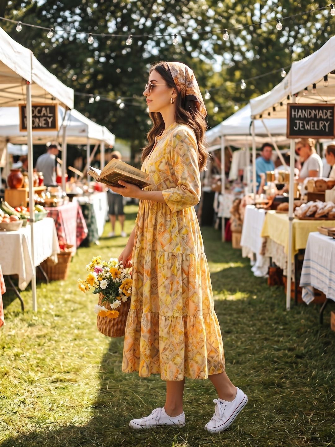 Larqi Women Viscose Rayon Floral Yellow Dress