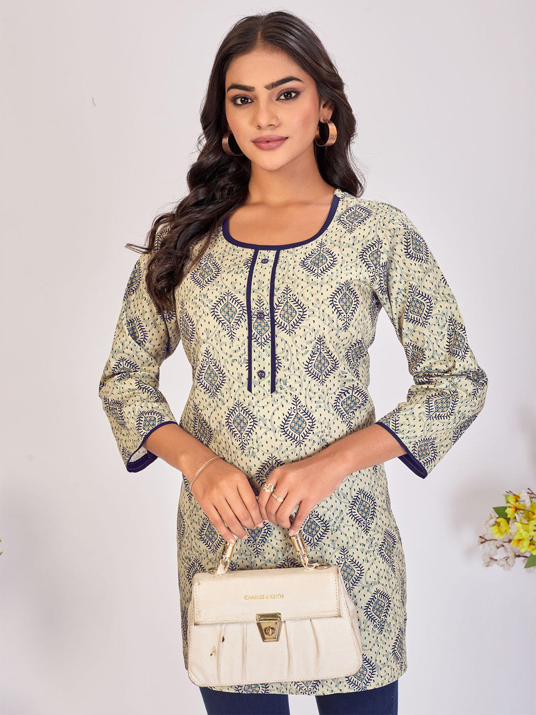 Larqi Women Pure Cotton Beige Tunics