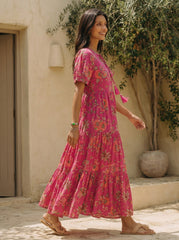 Larqi Women Cotton Floral Red Dress