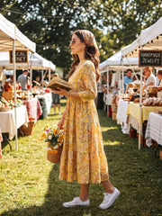 Larqi Women Viscose Rayon Floral Yellow Dress