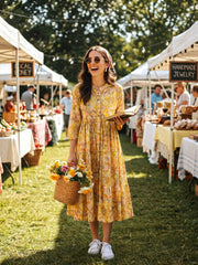 Larqi Women Viscose Rayon Floral Yellow Dress