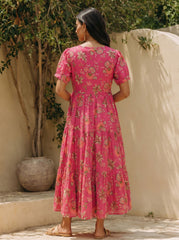 Larqi Women Cotton Floral Red Dress