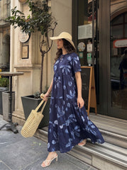 Larqi Women Cotton Floral Blue Dress