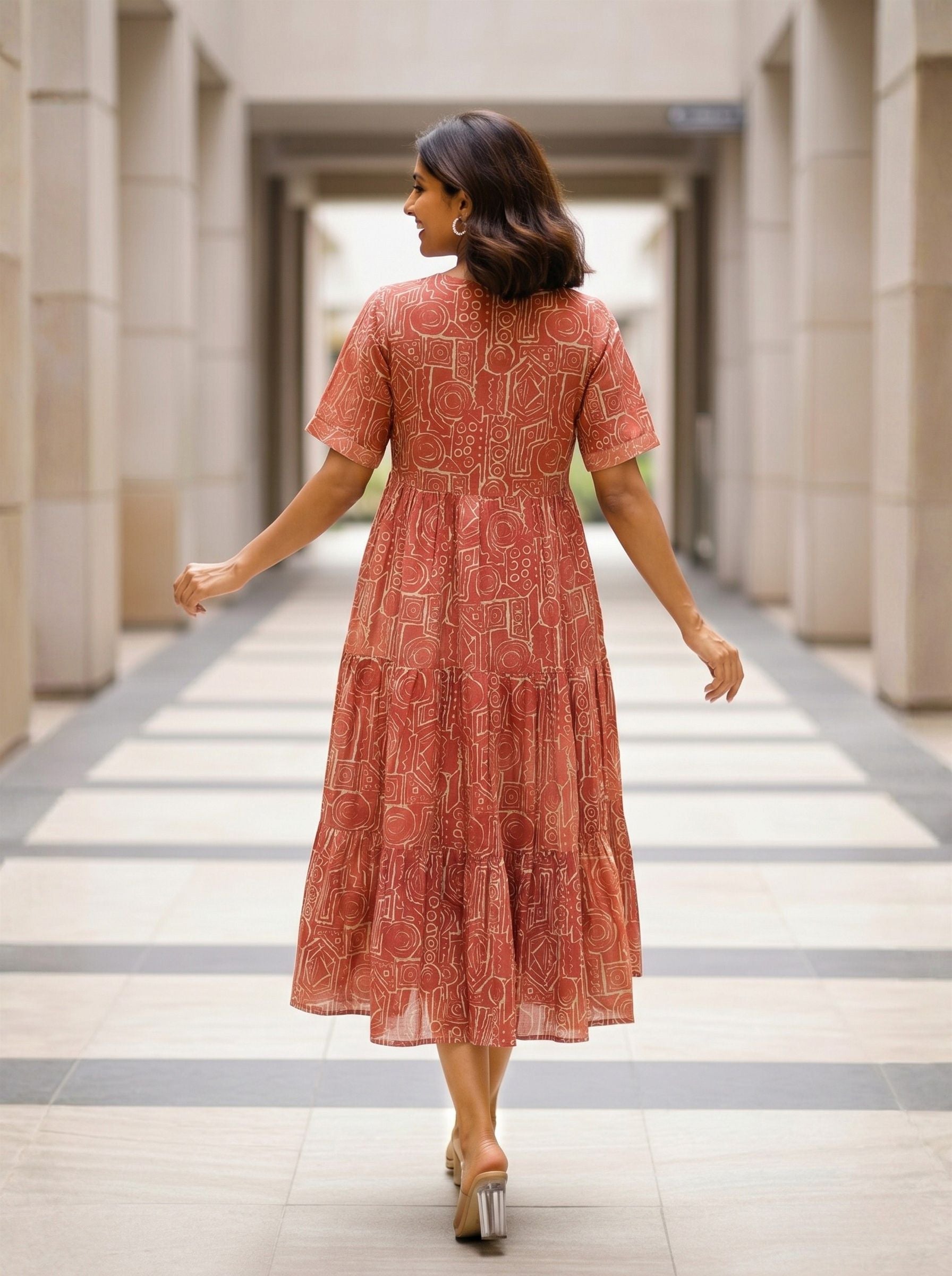 Larqi Women Cotton Floral Maroon Dress