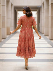 Larqi Women Cotton Floral Maroon Dress