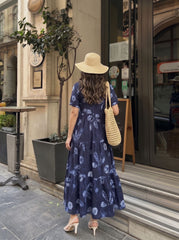 Larqi Women Cotton Floral Blue Dress