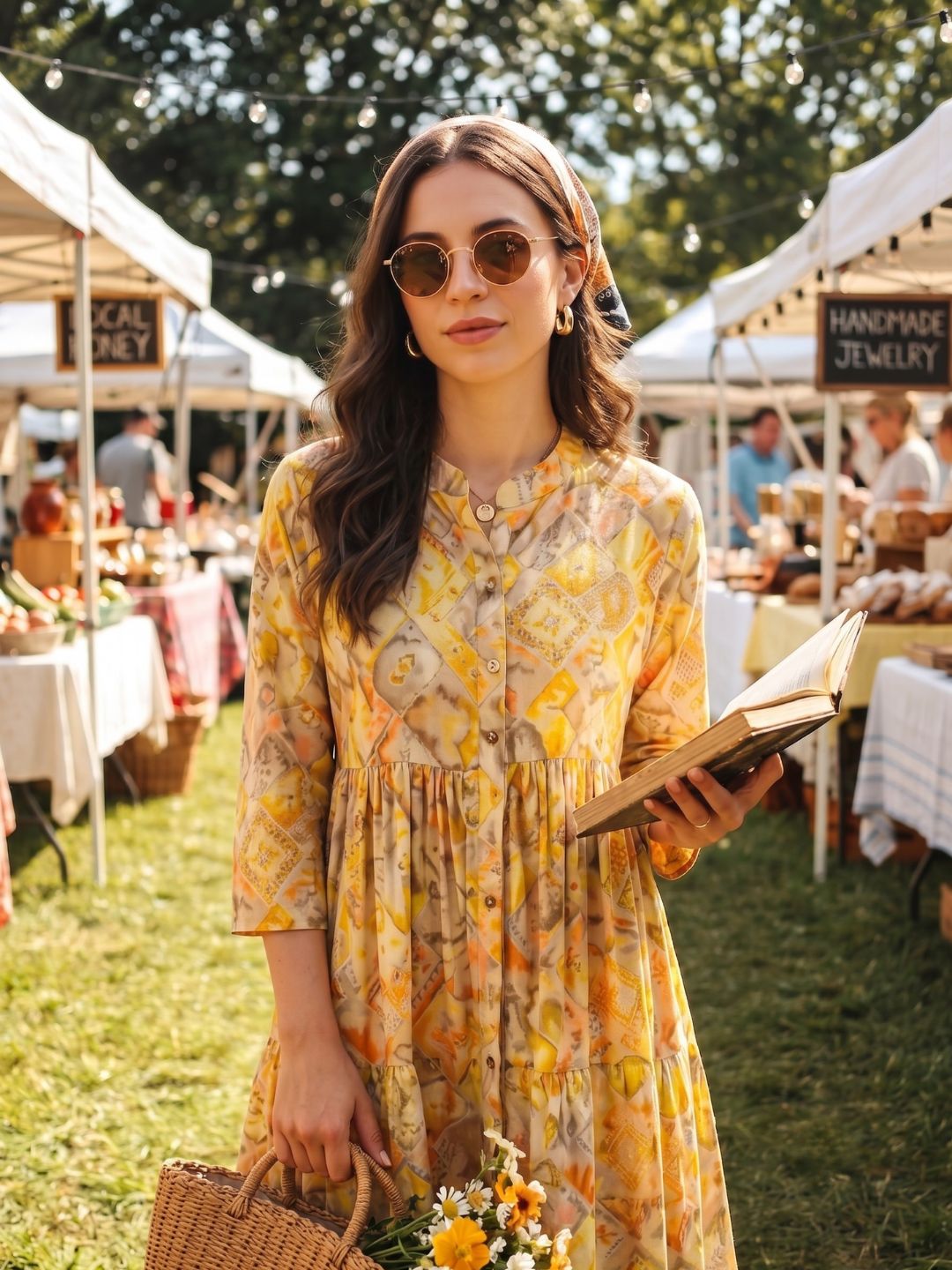 Larqi Women Viscose Rayon Floral Yellow Dress