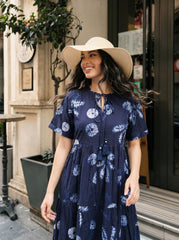 Larqi Women Cotton Floral Blue Dress