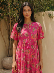 Larqi Women Cotton Floral Red Dress