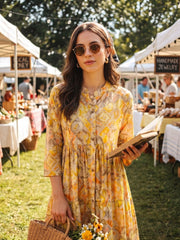 Larqi Women Viscose Rayon Floral Yellow Dress