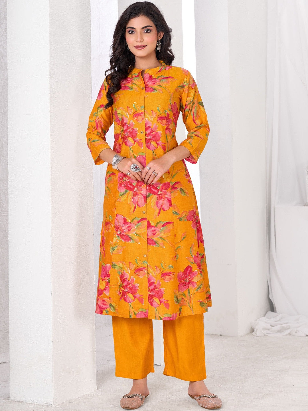 Larqi Women Silk Blend Yellow 3 Pcs Set