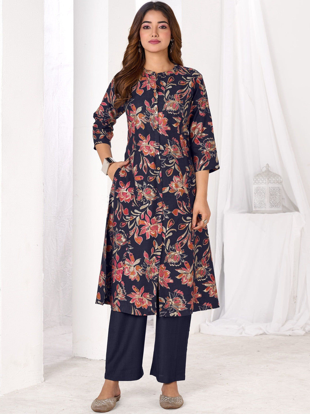 Larqi Women Silk Blend Blue 3 Pcs Set