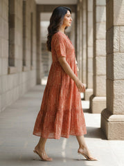 Larqi Women Cotton Floral Maroon Dress
