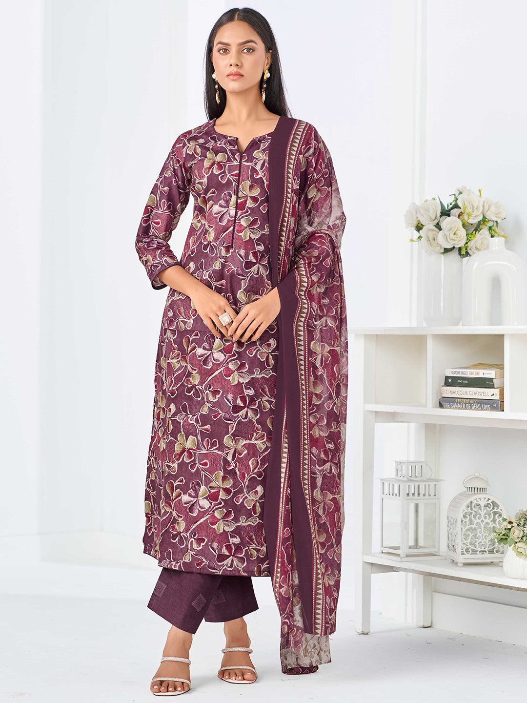 Larqi Women Pure Cotton Purple 3 Pcs Set