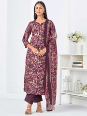 Larqi Women Pure Cotton Purple 3 Pcs Set