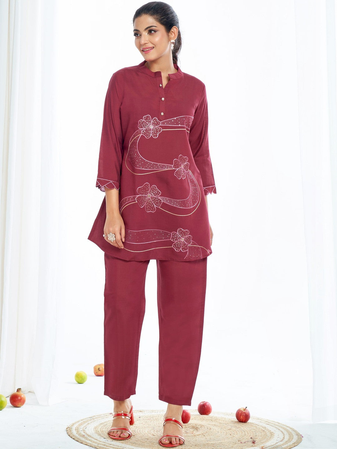 Larqi Women Silk Blend Maroon 3 Pcs Set
