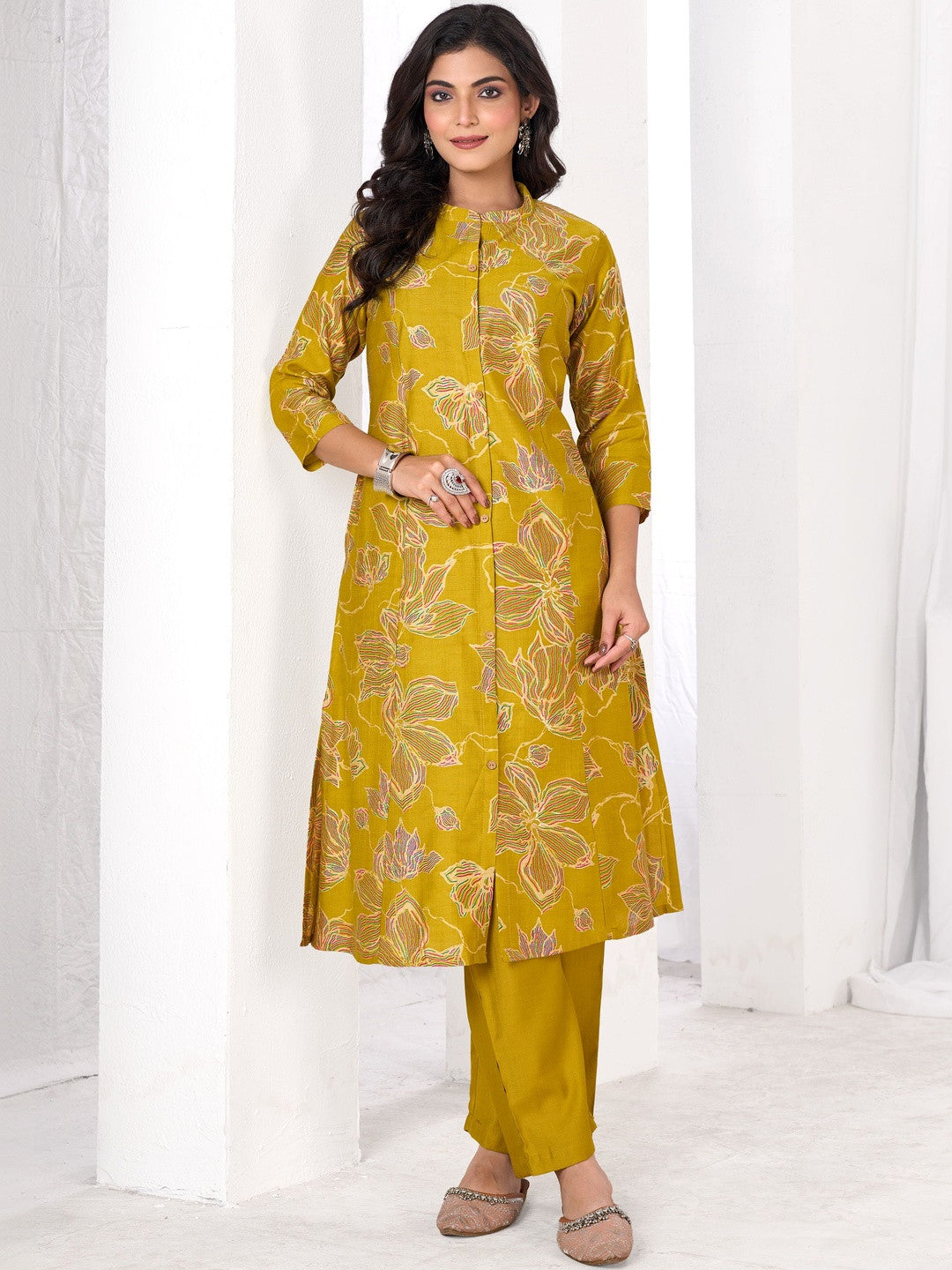Larqi Women Silk Blend Mustard 3 Pcs Set