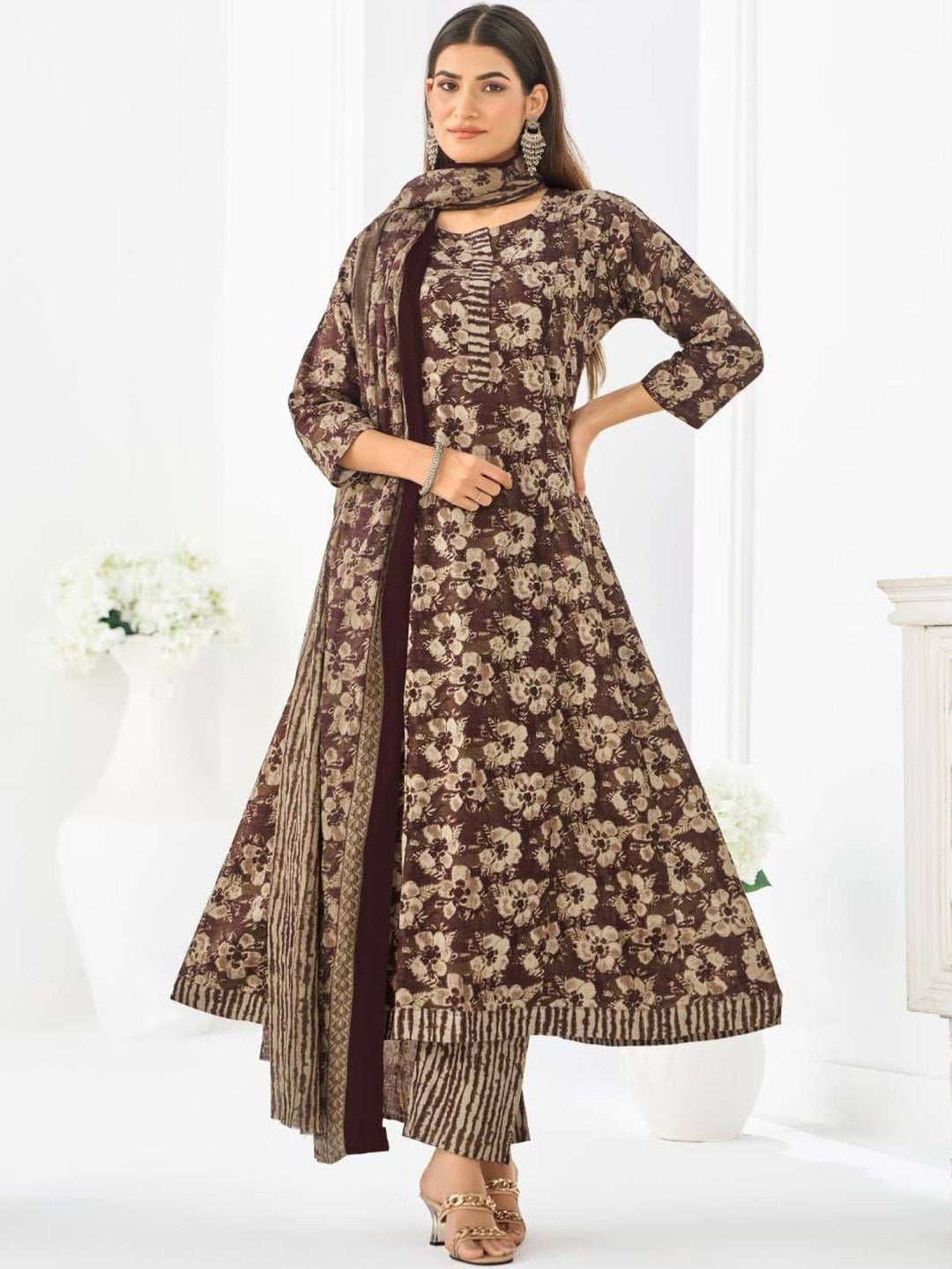 Larqi Women Pure Cotton Brown 3 Pcs Set