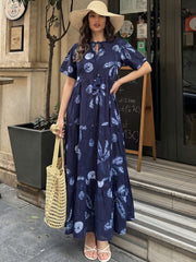 Larqi Women Cotton Floral Blue Dress