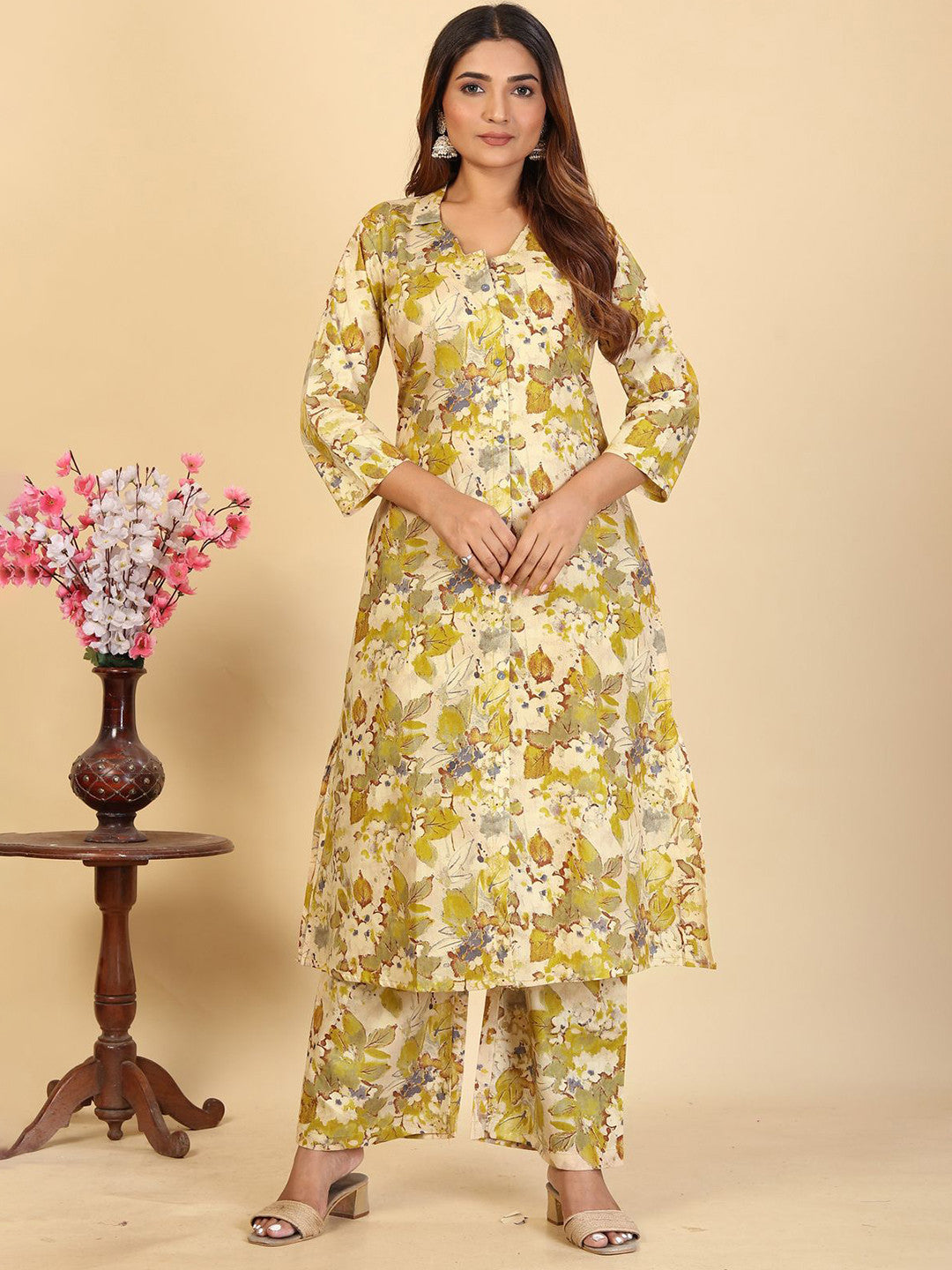 Larqi Women Pure Cotton Yellow Co Ords