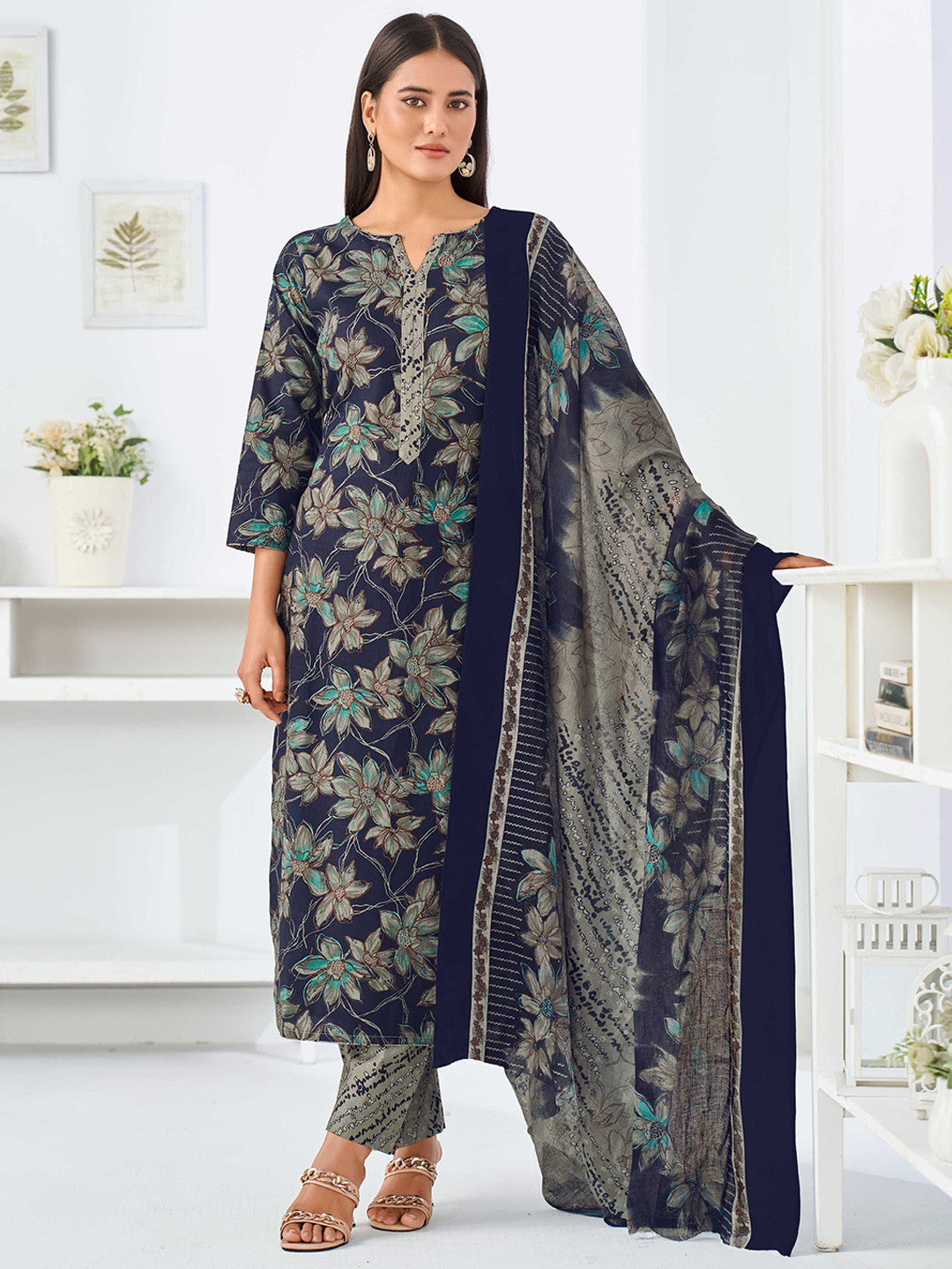 Larqi Women Pure Cotton Blue 3 Pcs Set