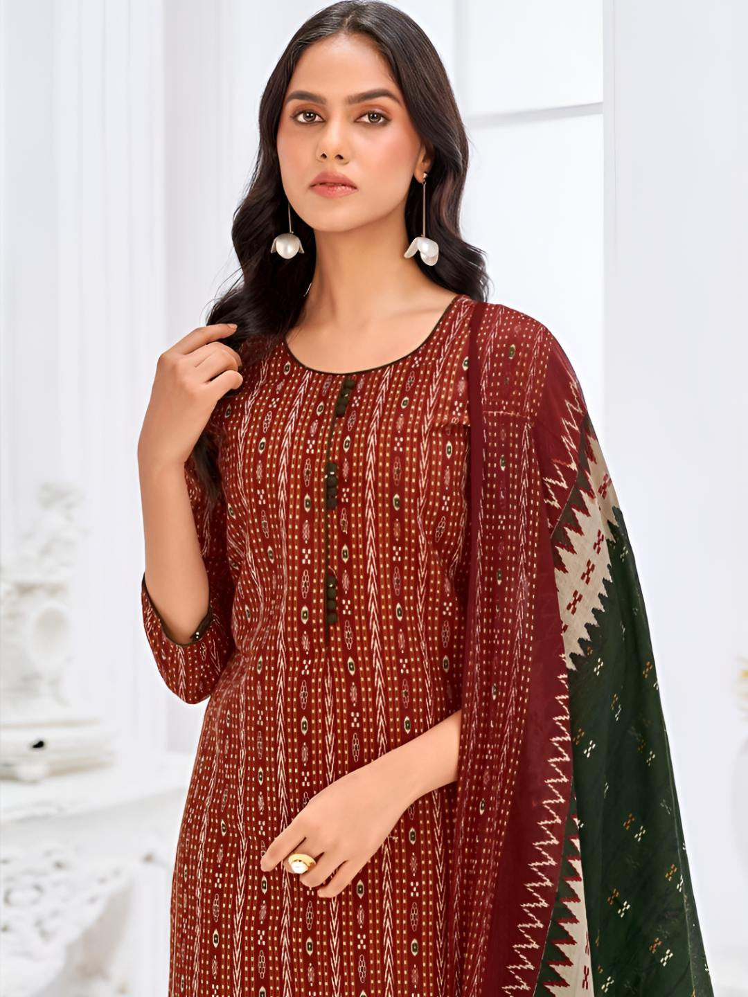 Larqi Women Pure Cotton Red 3 Pcs Set
