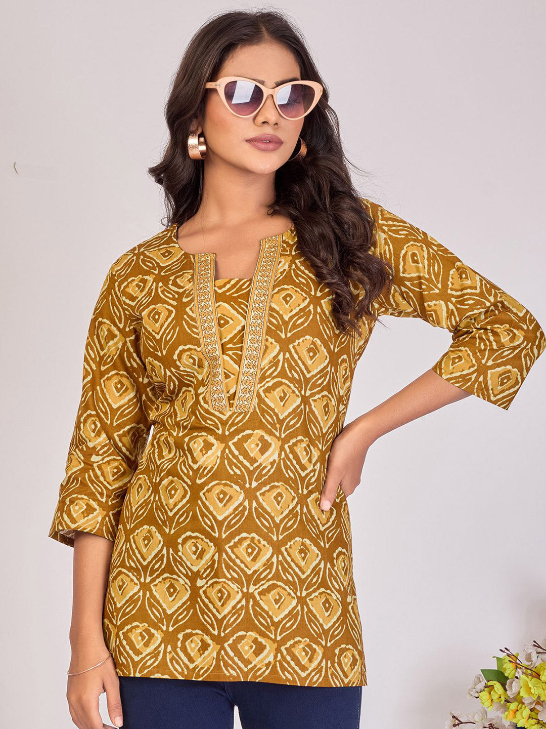 Larqi Women Pure Cotton Yellow Tunics