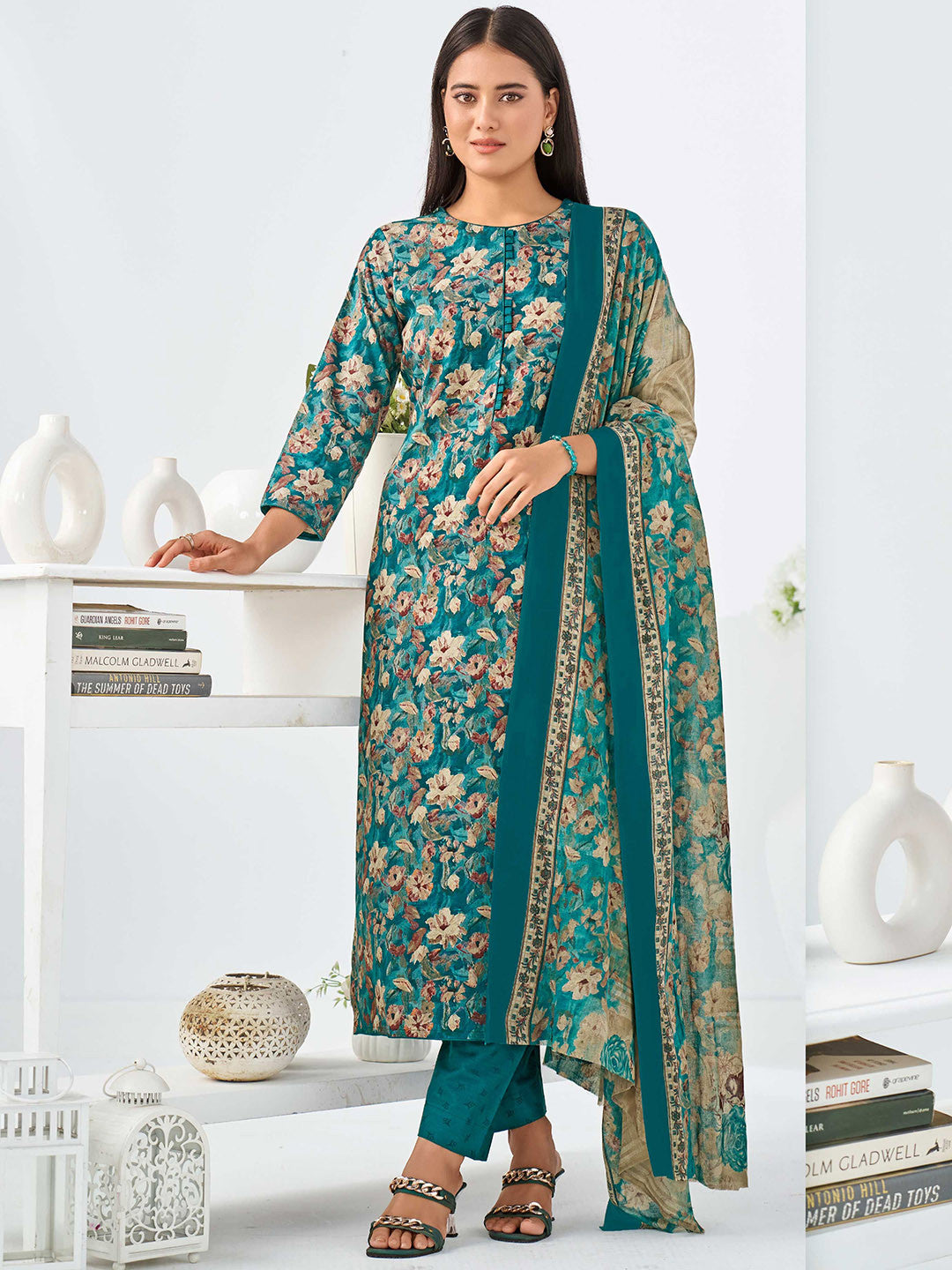 Larqi Women Pure Cotton Blue 3 Pcs Set