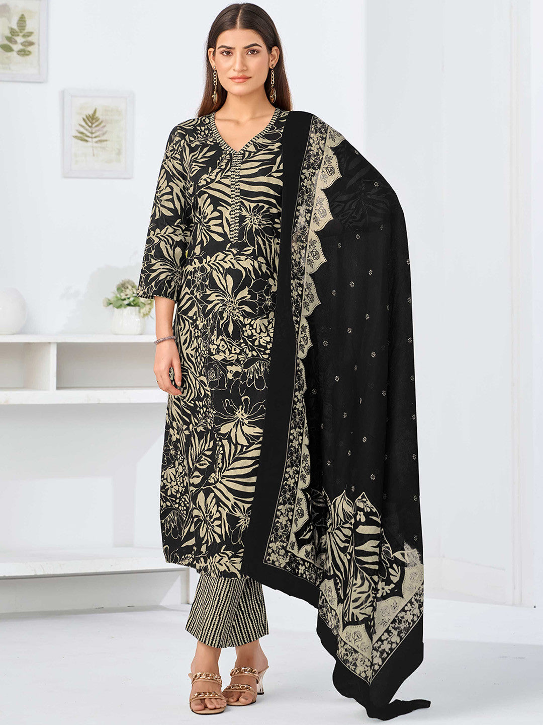 Larqi Women Pure Cotton Black 3 Pcs Set