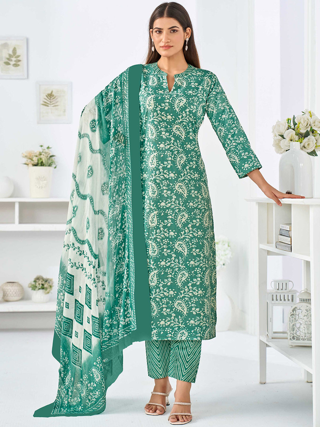 Larqi Women Pure Cotton Turquoise Blue 3 Pcs Set