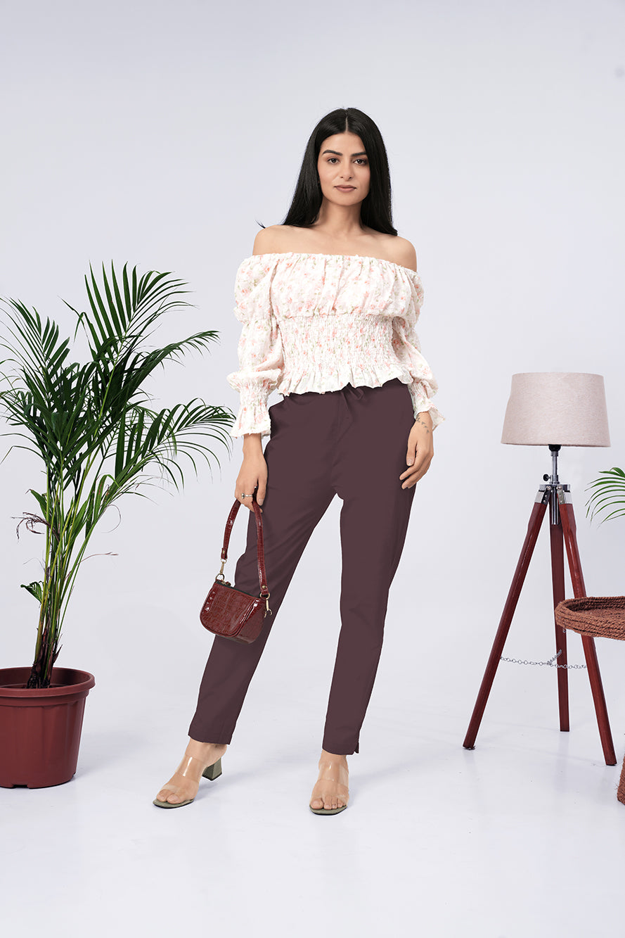 Larqi Women Comfort Regular Fit Mid-Rise Cotton Trousers
