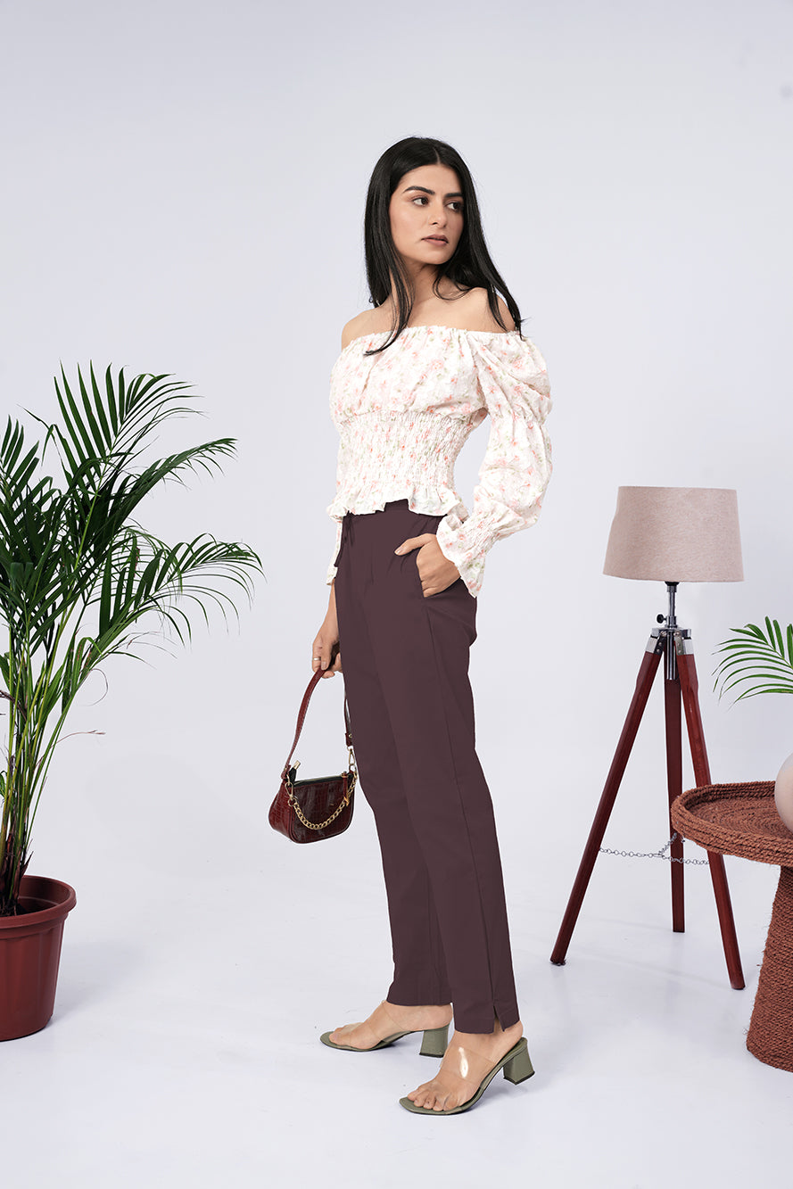 Larqi Women Comfort Regular Fit Mid-Rise Cotton Trousers