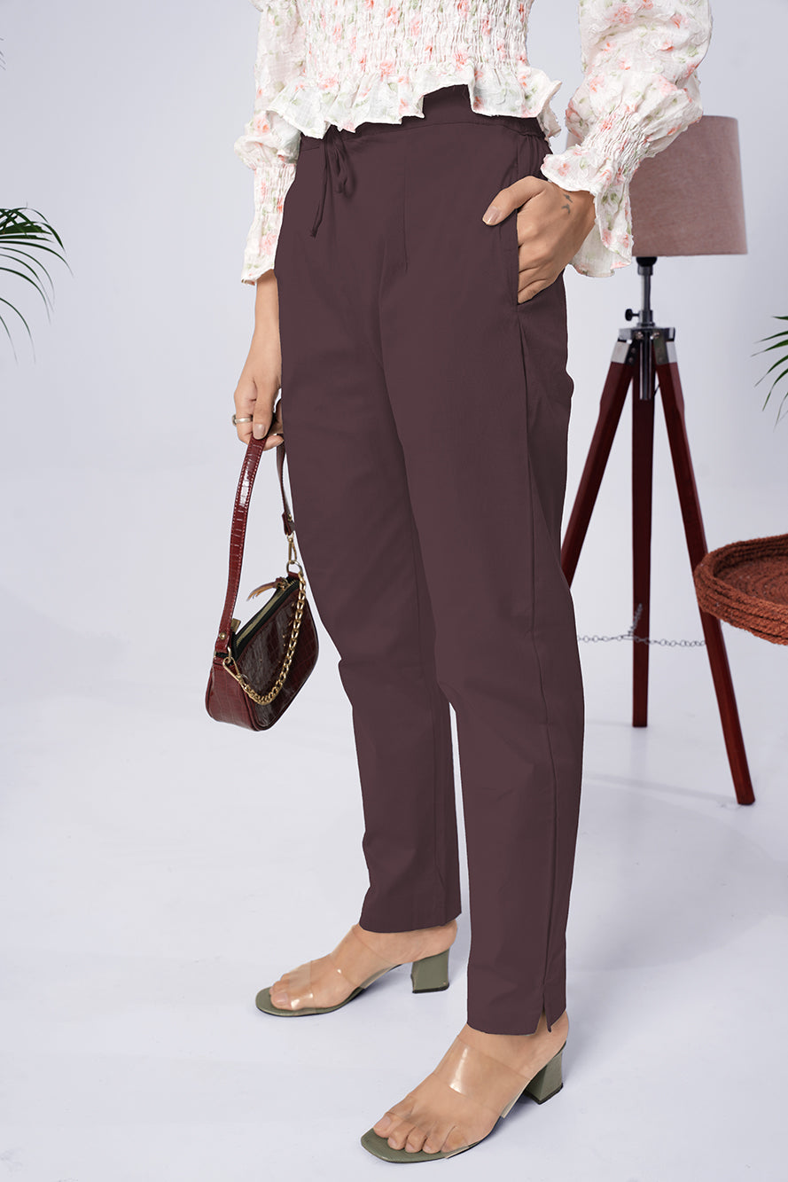 Larqi Women Comfort Regular Fit Mid-Rise Cotton Trousers