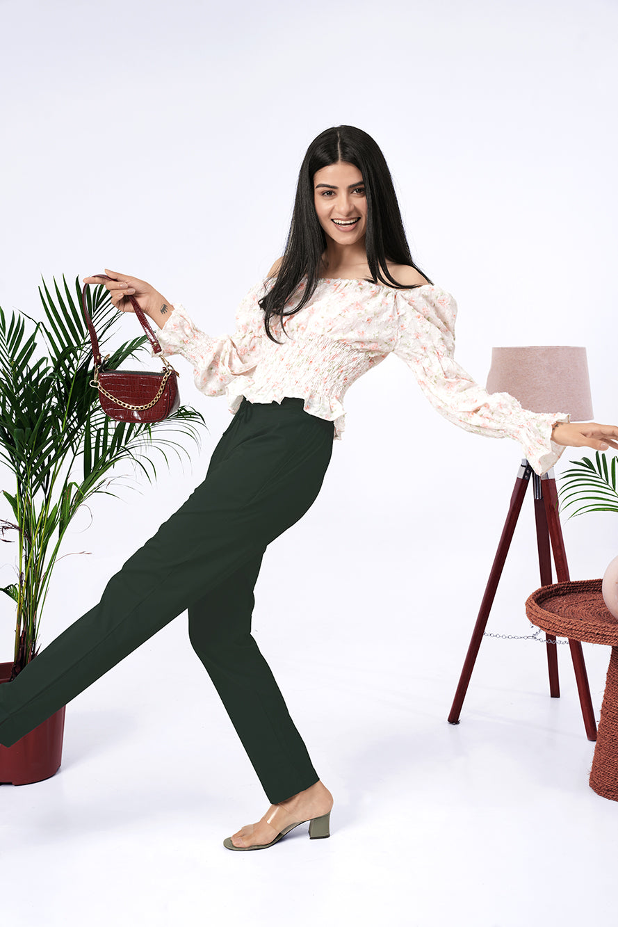 Women Comfort Low-Rise Easy Wash Trousers