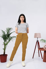 Larqi Women Comfort Low-Rise Easy Wash Cotton Chinos Trousers