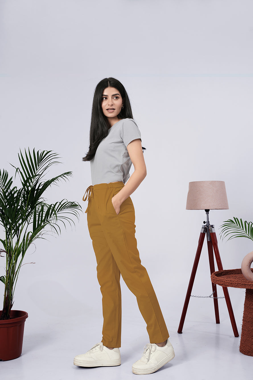 Larqi Women Comfort Low-Rise Easy Wash Cotton Chinos Trousers