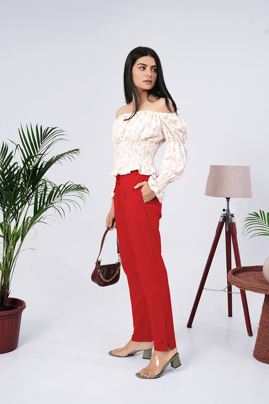 Larqi Women Comfort Regular Fit Mid-Rise Cotton Trousers
