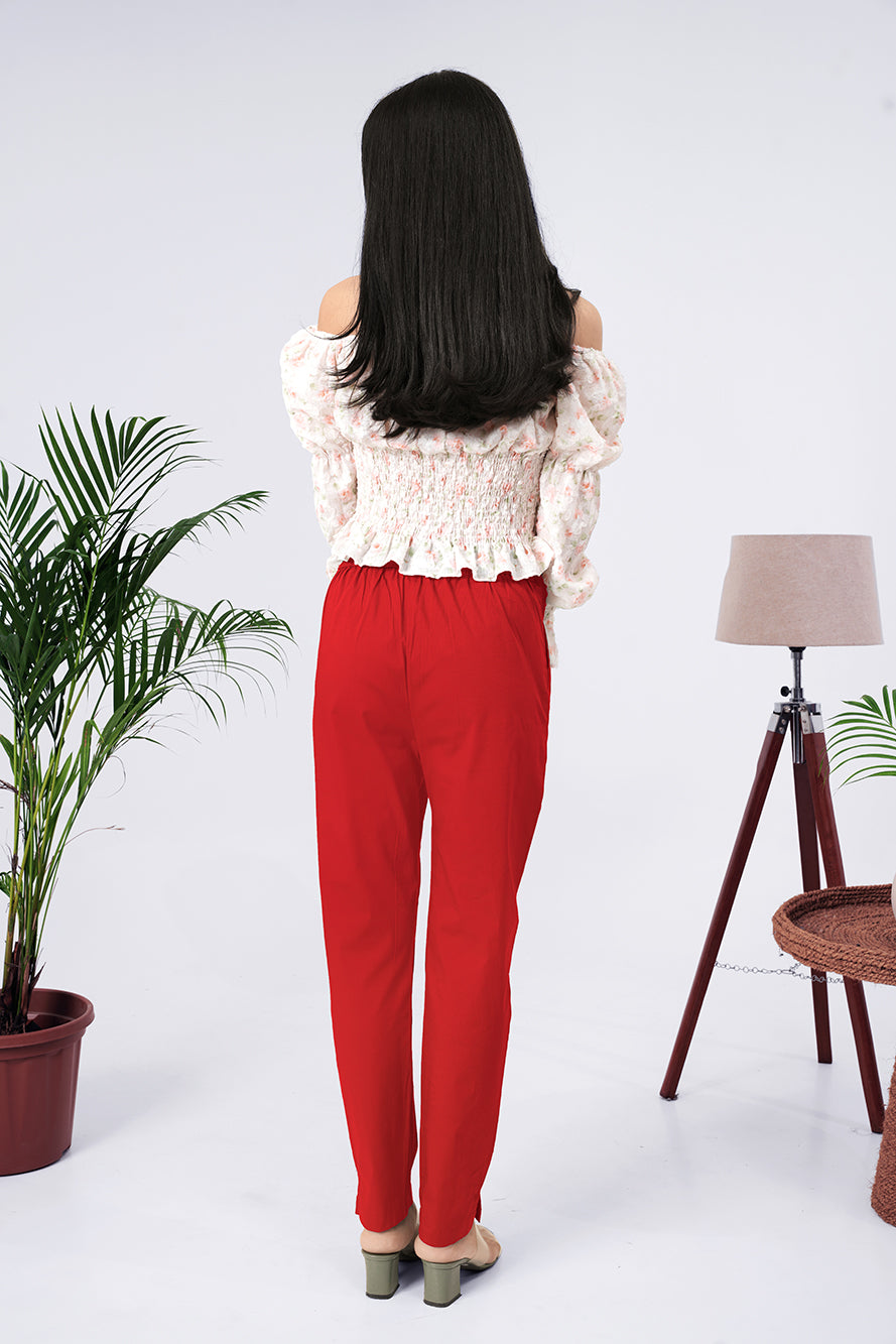 Larqi Women Comfort Regular Fit Mid-Rise Cotton Trousers