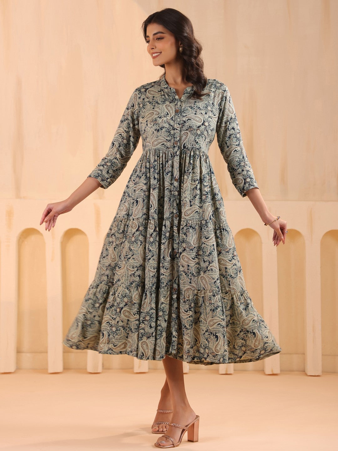 Larqi Women Viscose Rayon Floral Blue Dress