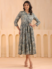 Larqi Women Viscose Rayon Floral Blue Dress