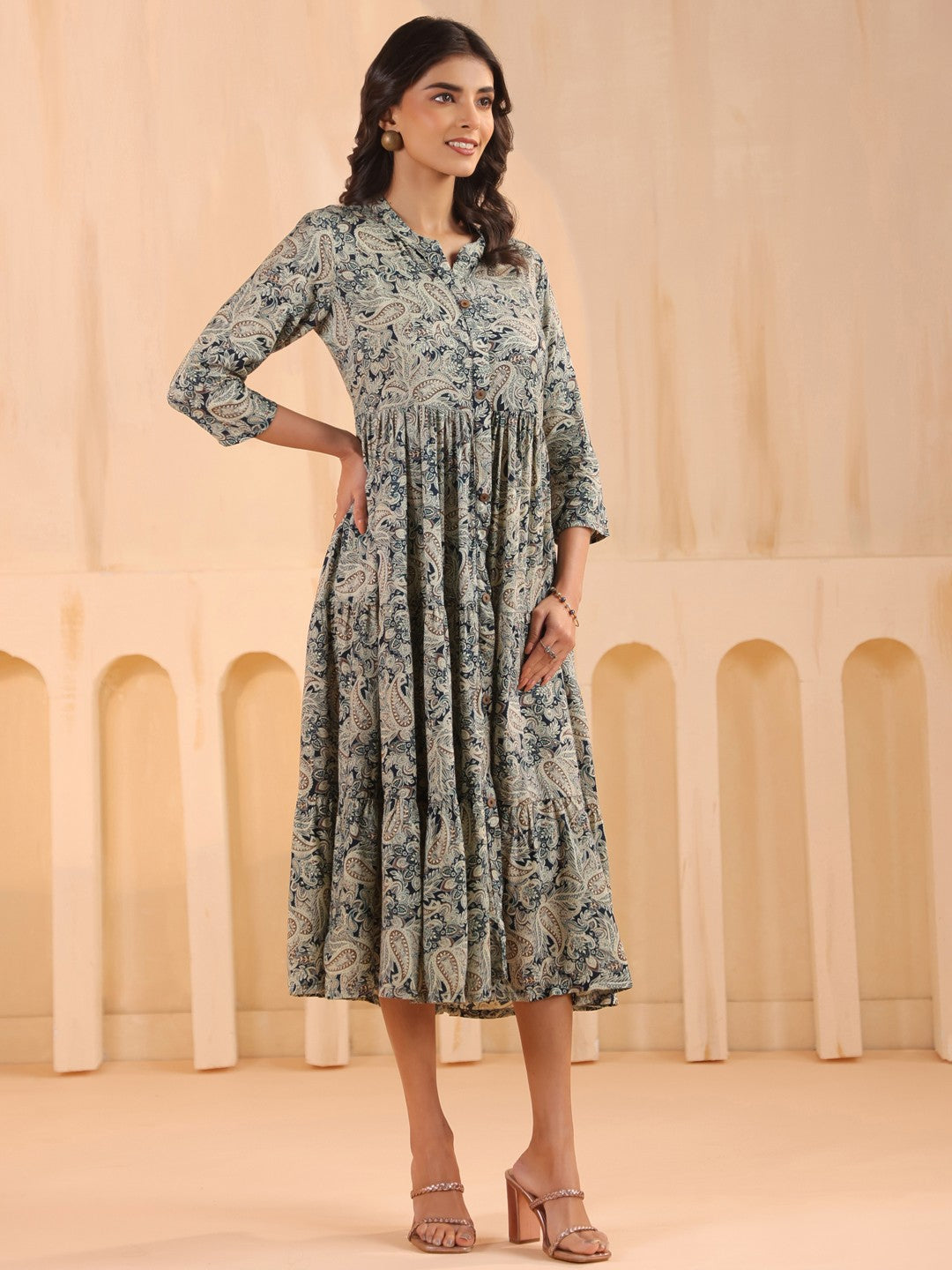 Larqi Women Viscose Rayon Floral Blue Dress