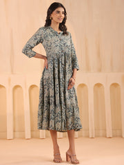 Larqi Women Viscose Rayon Floral Blue Dress